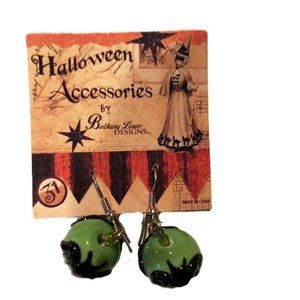 Green Venetian Glass Earrings (Bat)